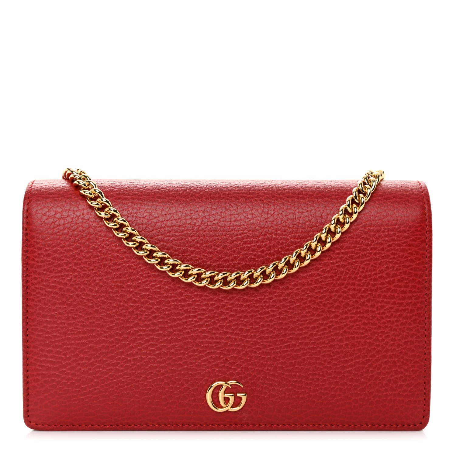 Gucci Dollar Calfskin Mini GG Marmont Chain Wallet Hibiscus Red 1 of 10