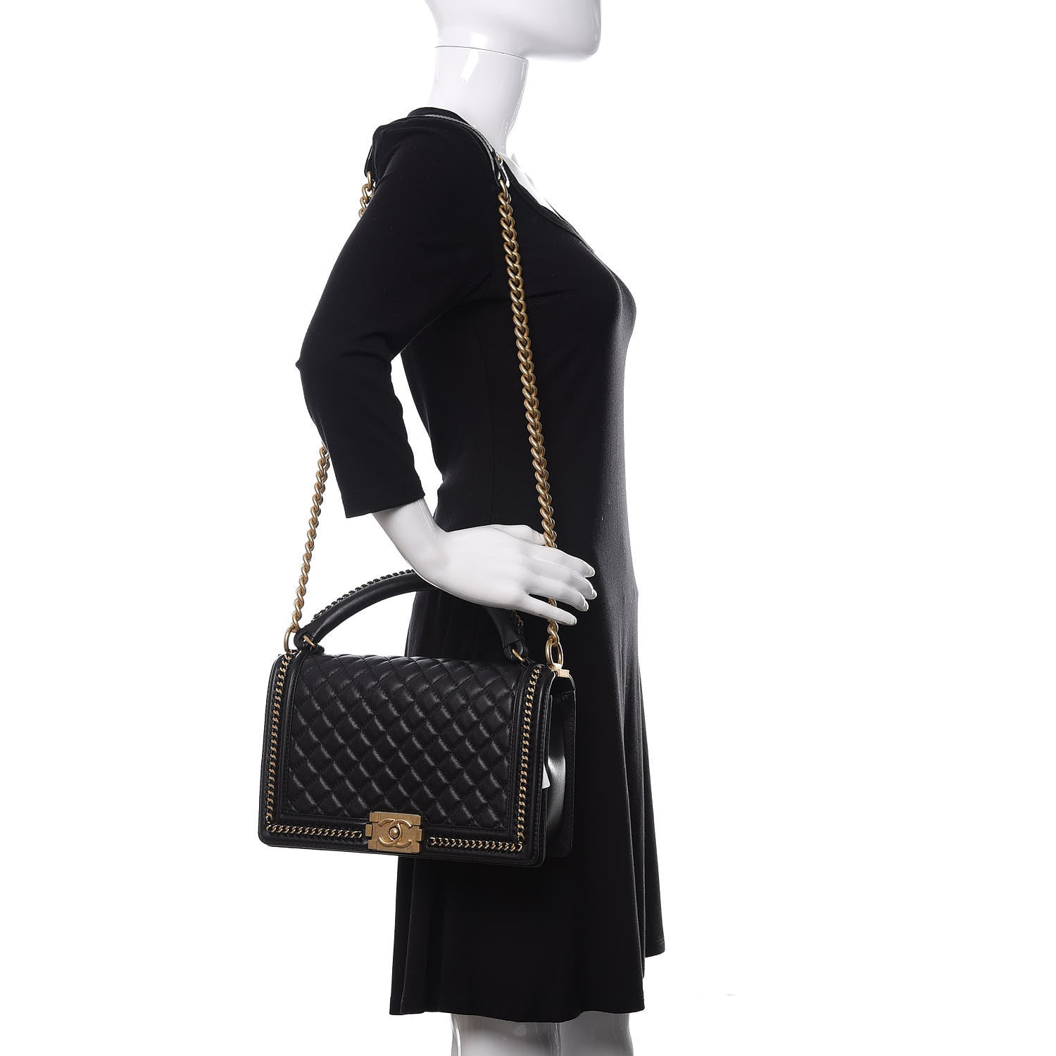 Chanel Calfskin Quilted New Medium Boy Top Handle Flap Black 2 of 11