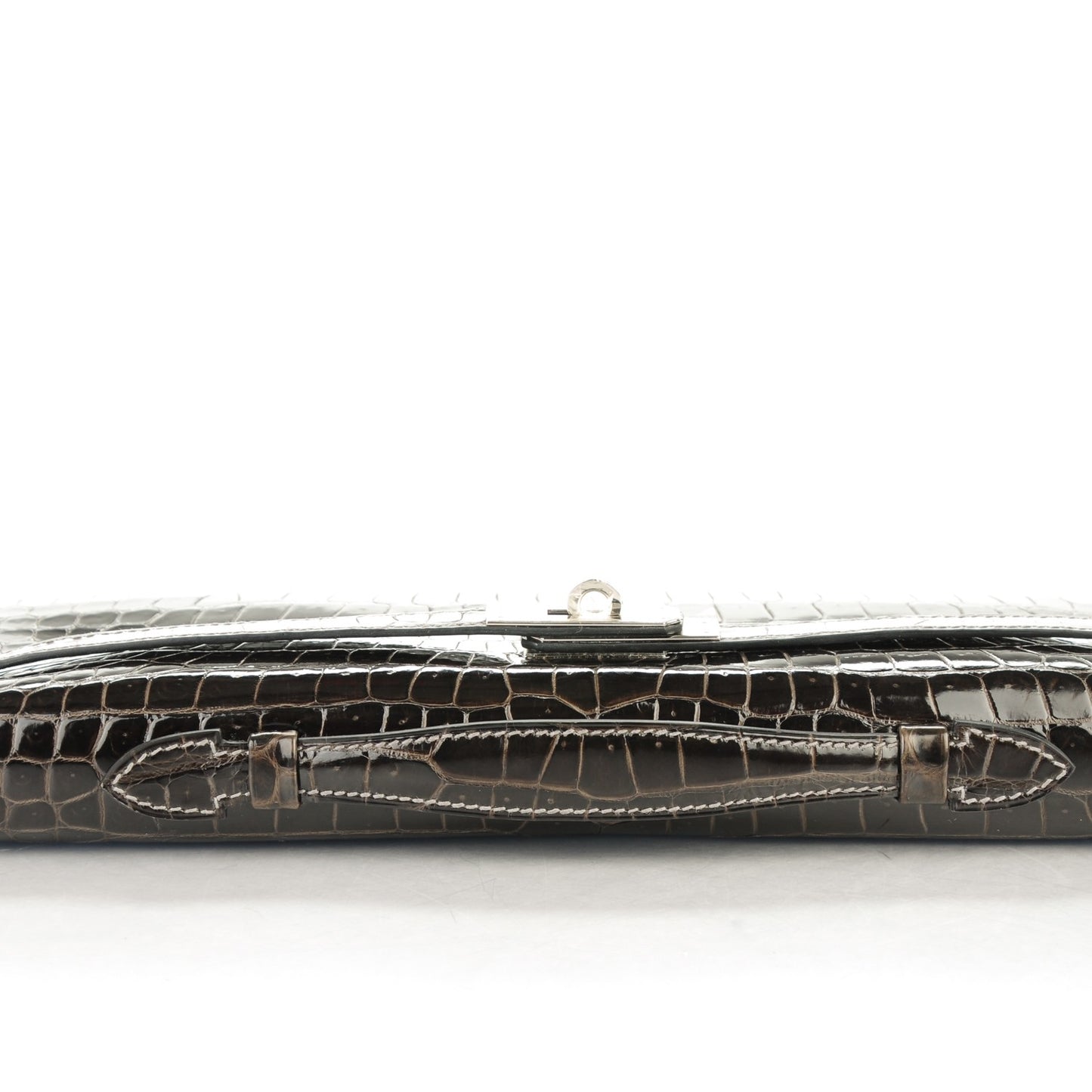 Shiny Porosus Crocodile Kelly Cut Pochette Graphite