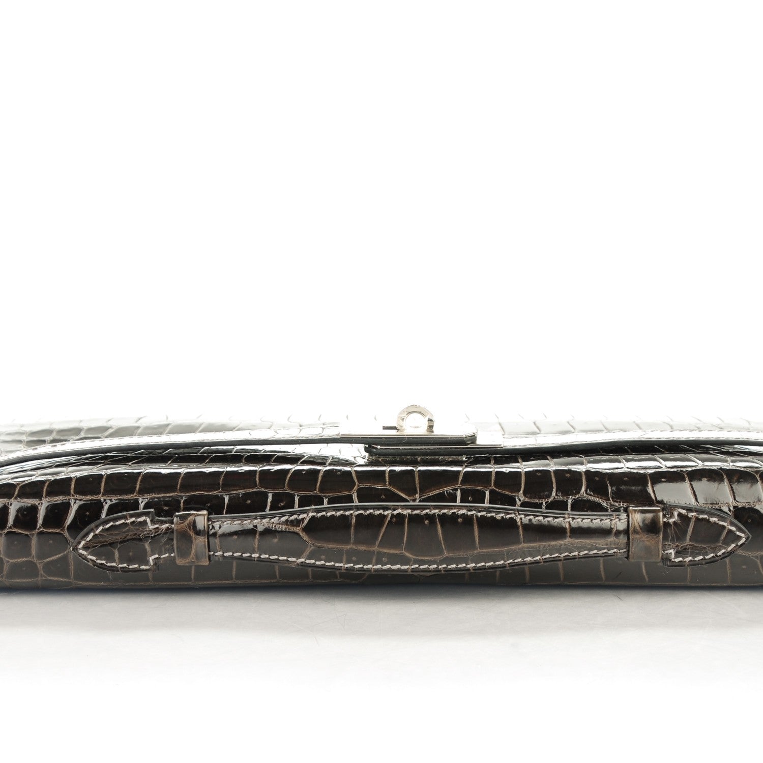 Hermes Shiny Porosus Crocodile Kelly Cut Pochette Graphite 15 of 16