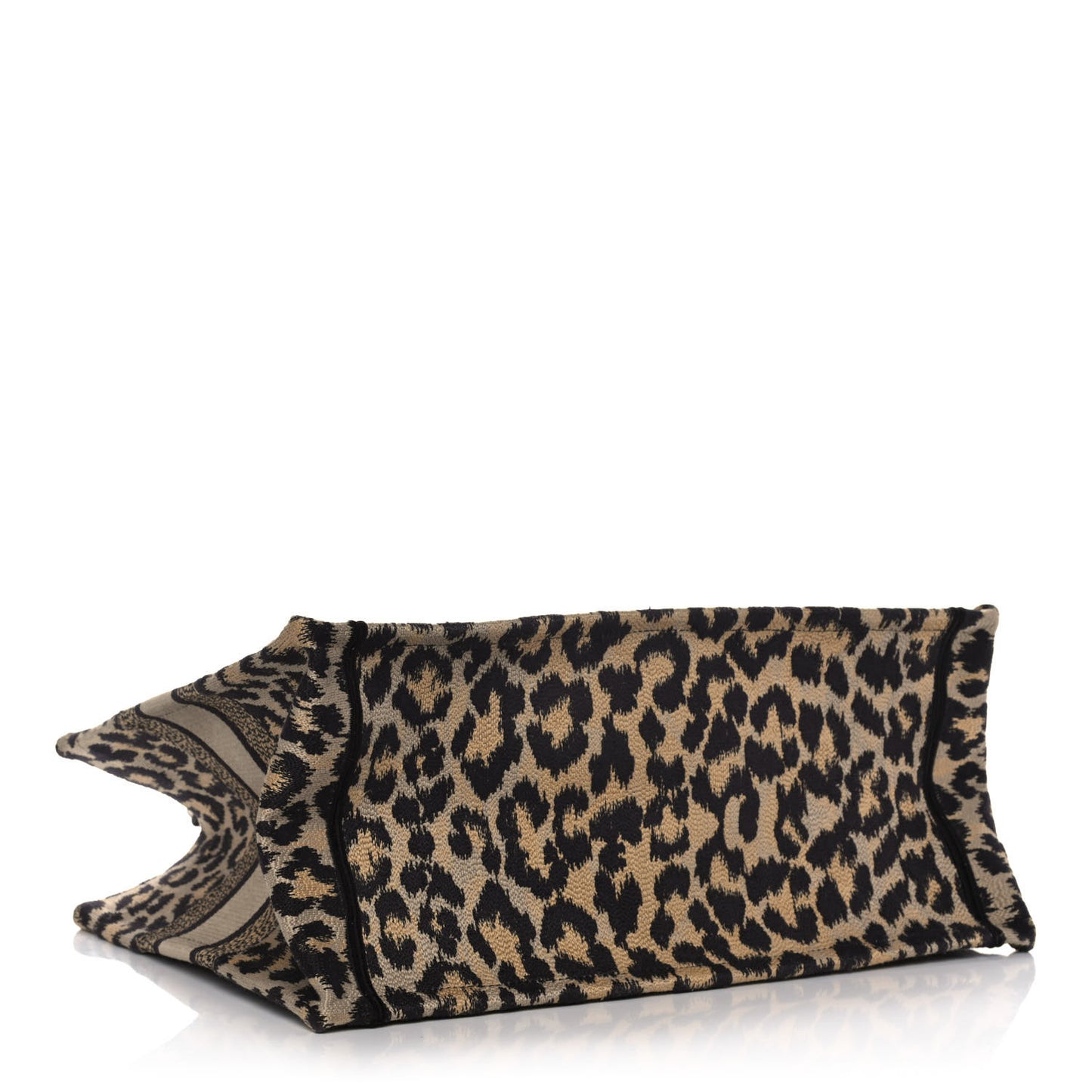 Canvas Mizza Embroidered Medium Leopard Book Tote Beige