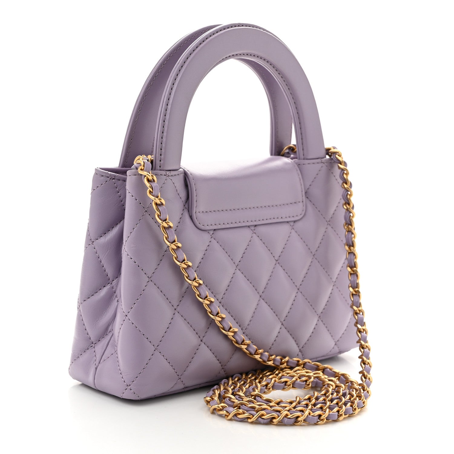 Chanel Shiny Aged Calfskin Quilted Nano Kelly Shopper Lilac 3 of 10