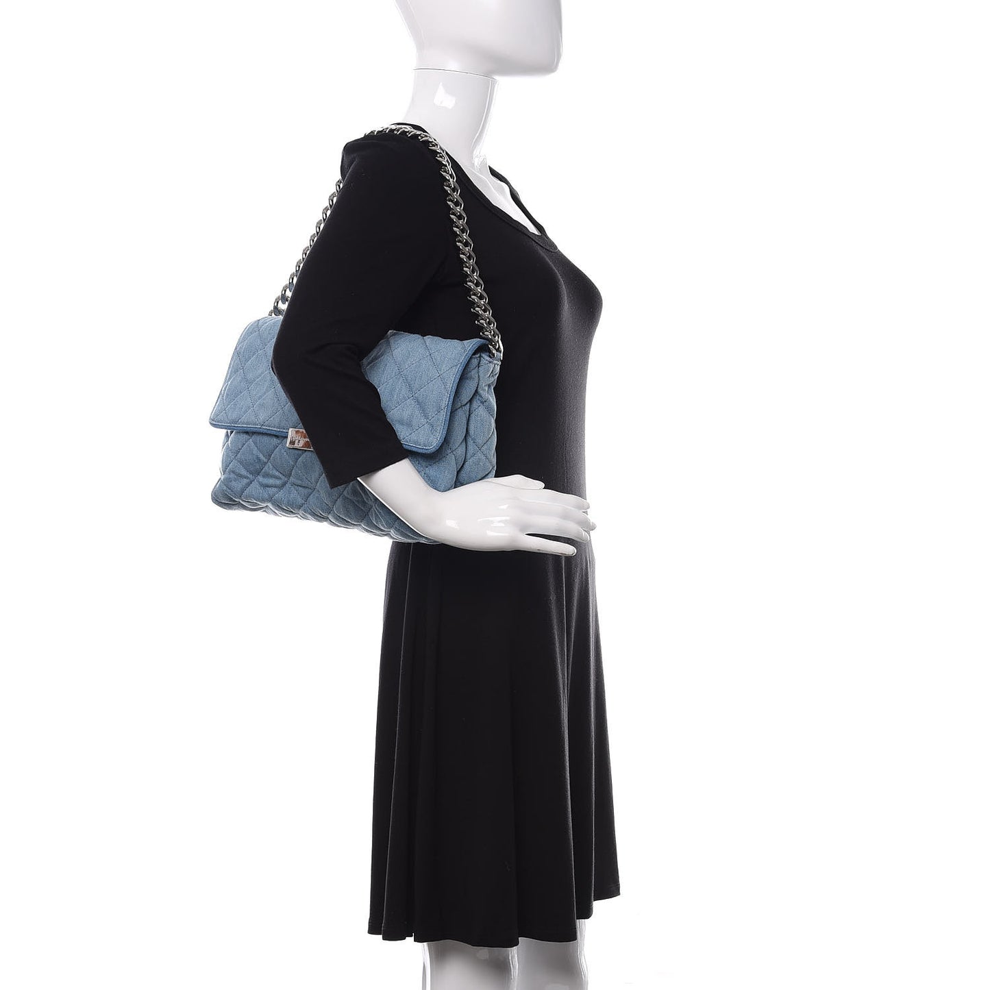 Eco Denim Quilted Large Beckett Shoulder Bag Blue