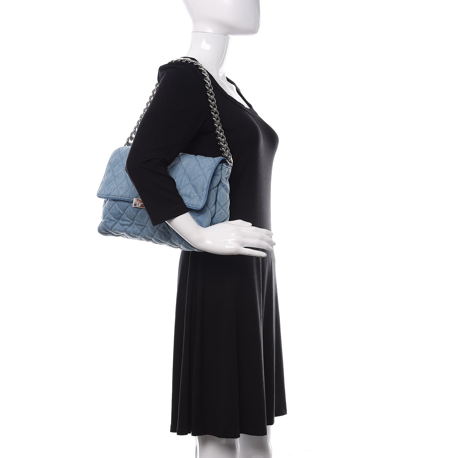 Stella McCartney Eco Denim Quilted Large Beckett Shoulder Bag Blue 2 of 10