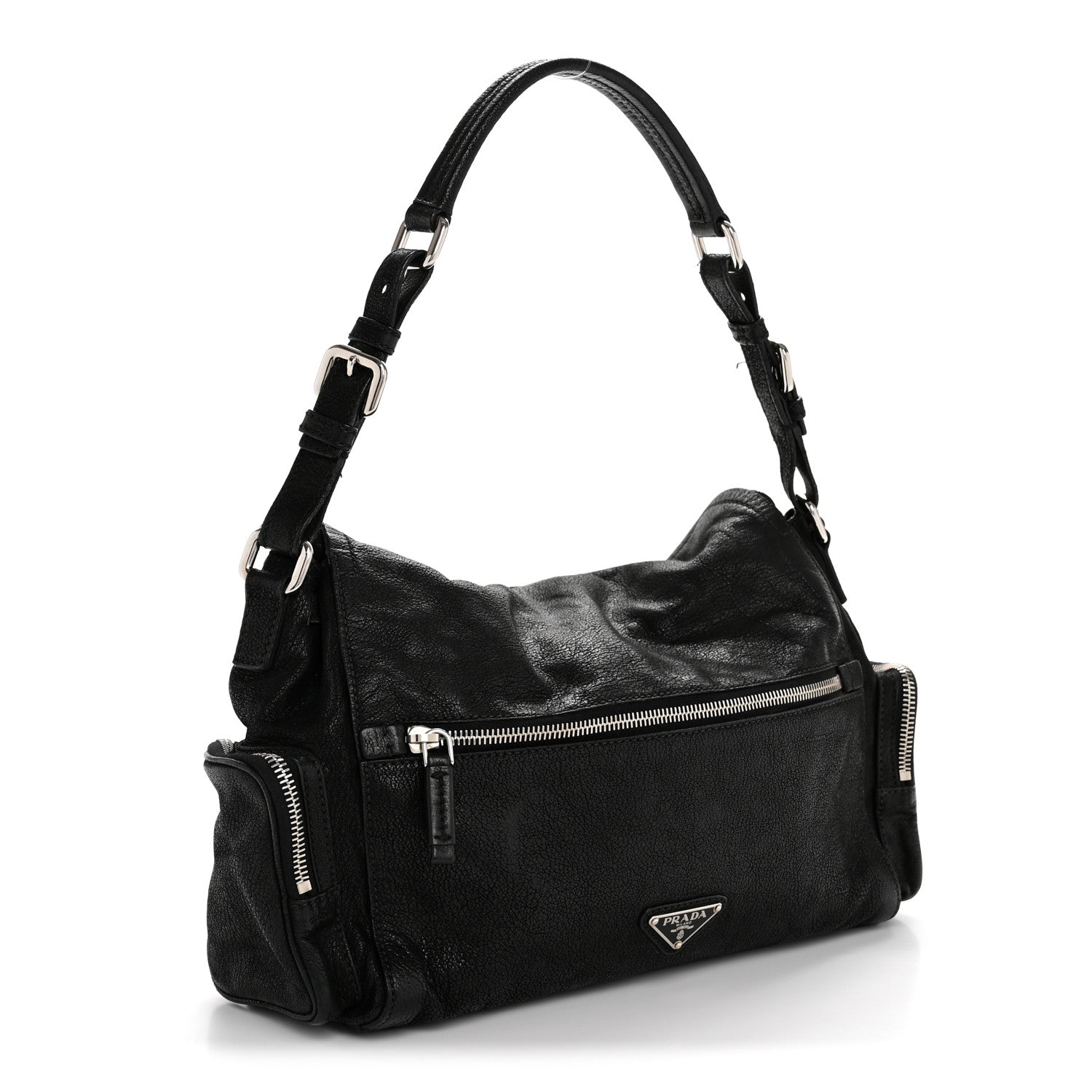 Prada Cervo Antik Easy A Foldover Pushlock Flap Shoulder Bag Black 3 of 15