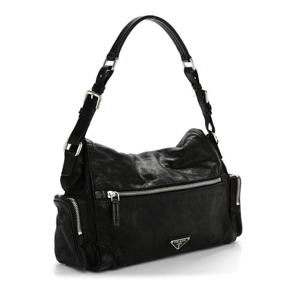 Prada Cervo Antik Easy A Foldover Pushlock Flap Shoulder Bag Black 3 of 15
