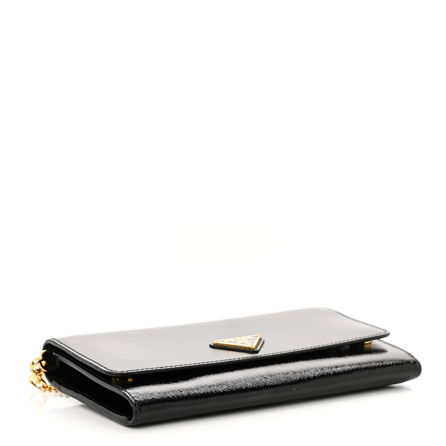 Saffiano Vernice Triangle Chain Wallet Black