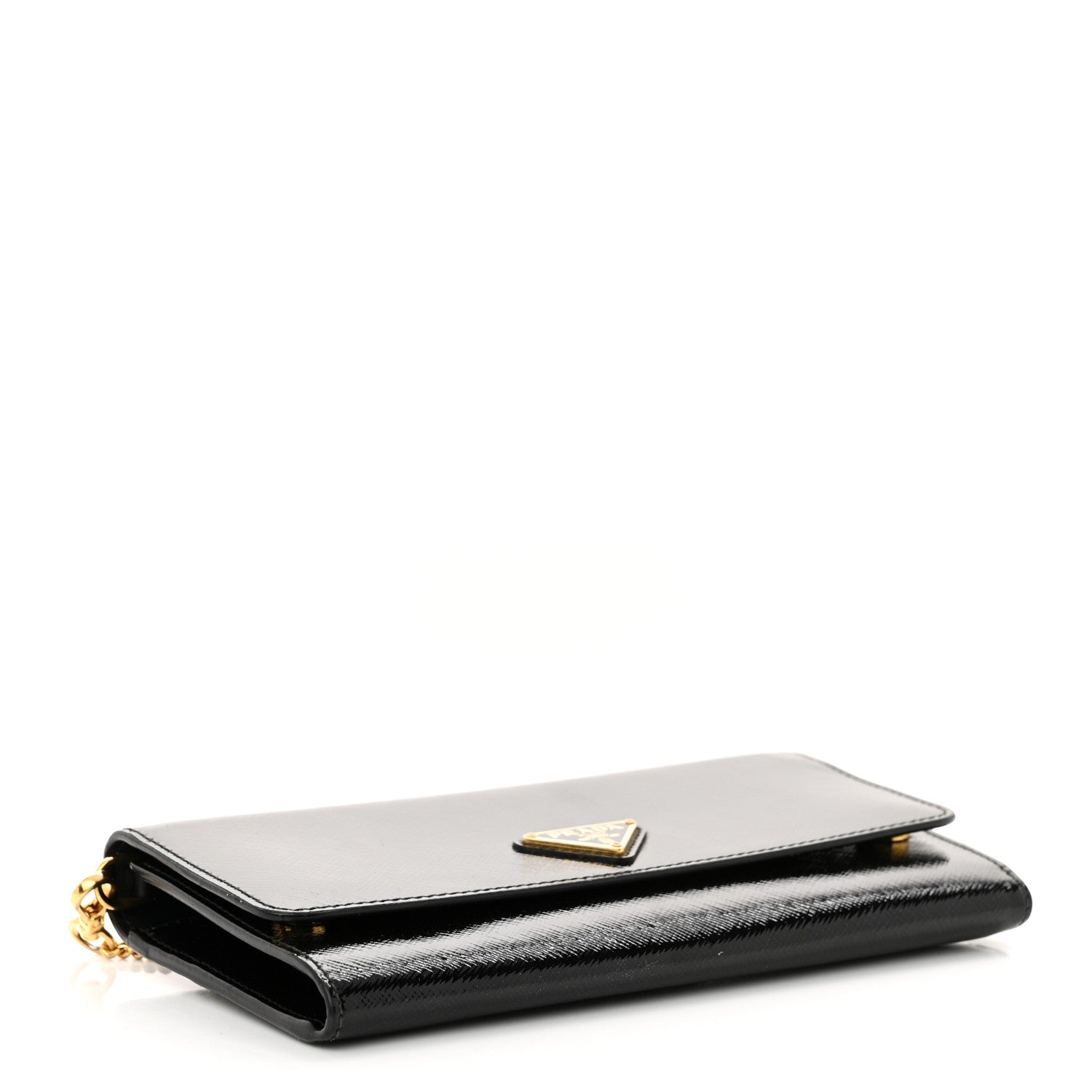 Prada Saffiano Vernice Triangle Chain Wallet Black 4 of 11