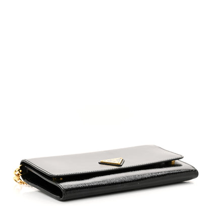 Prada Saffiano Vernice Triangle Chain Wallet Black 4 of 11
