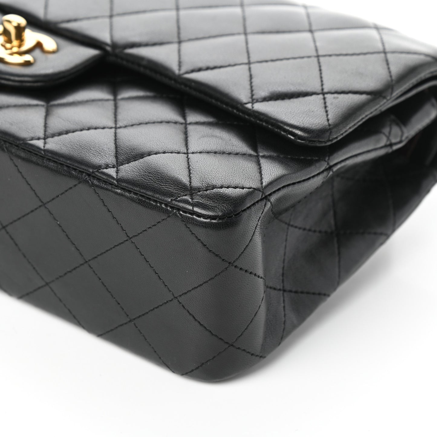 Lambskin Quilted Medium Double Flap Black