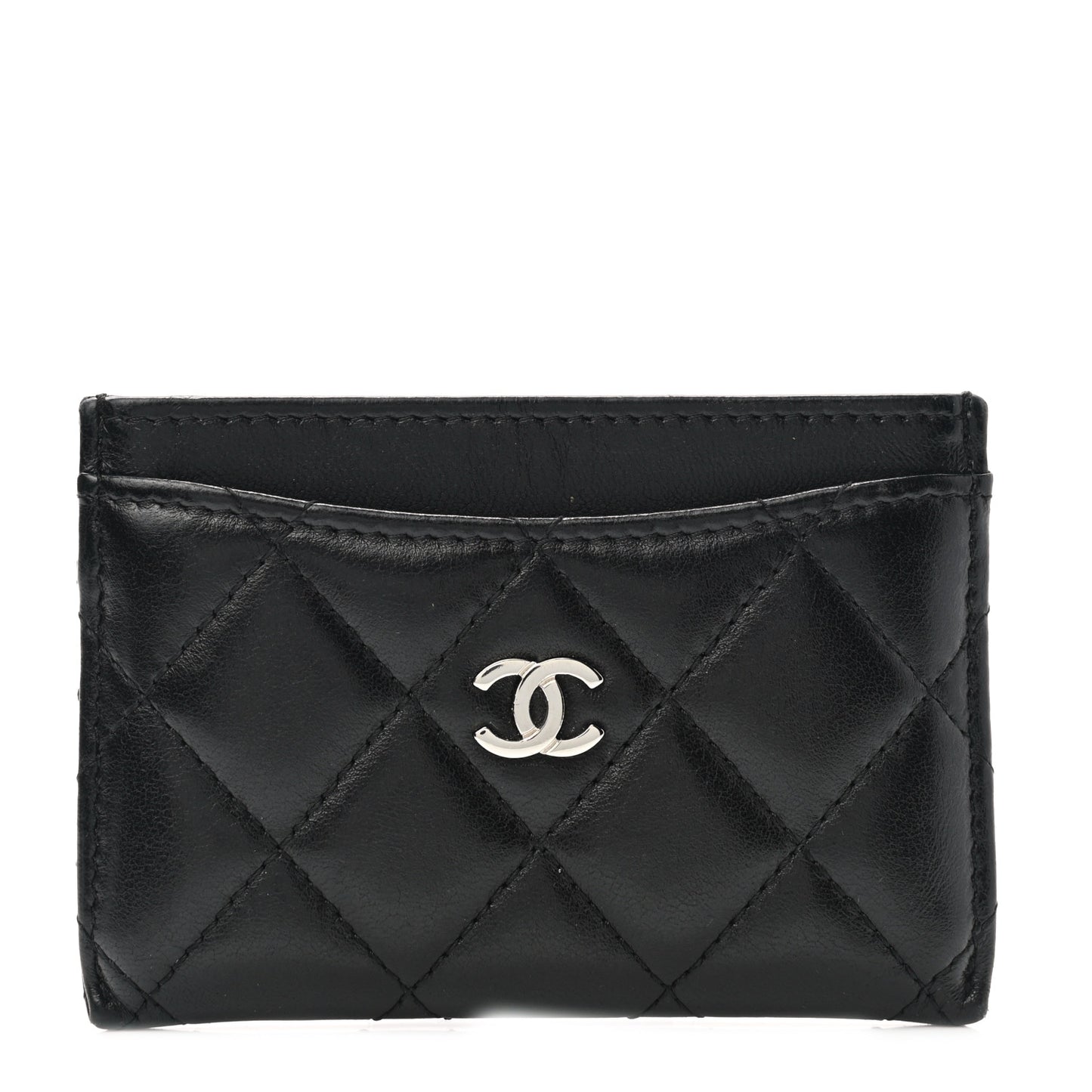 Lambskin Quilted Card Holder Black