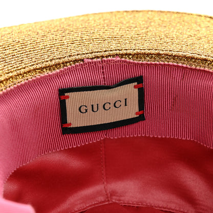 Gucci Glittered Straw Grosgrain Wide Brim Hat XS Gold Black 8 of 11