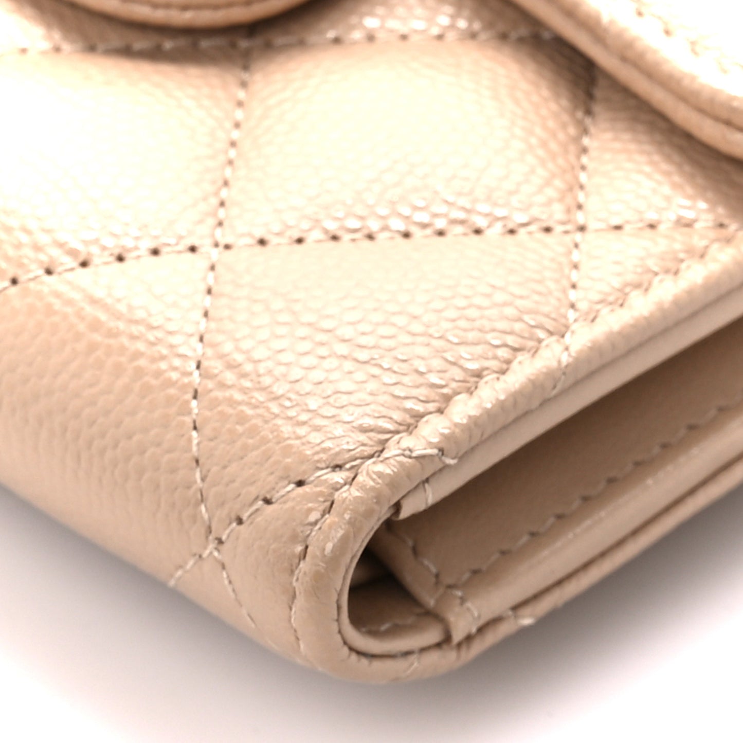 Caviar Quilted Compact Flap Wallet Beige