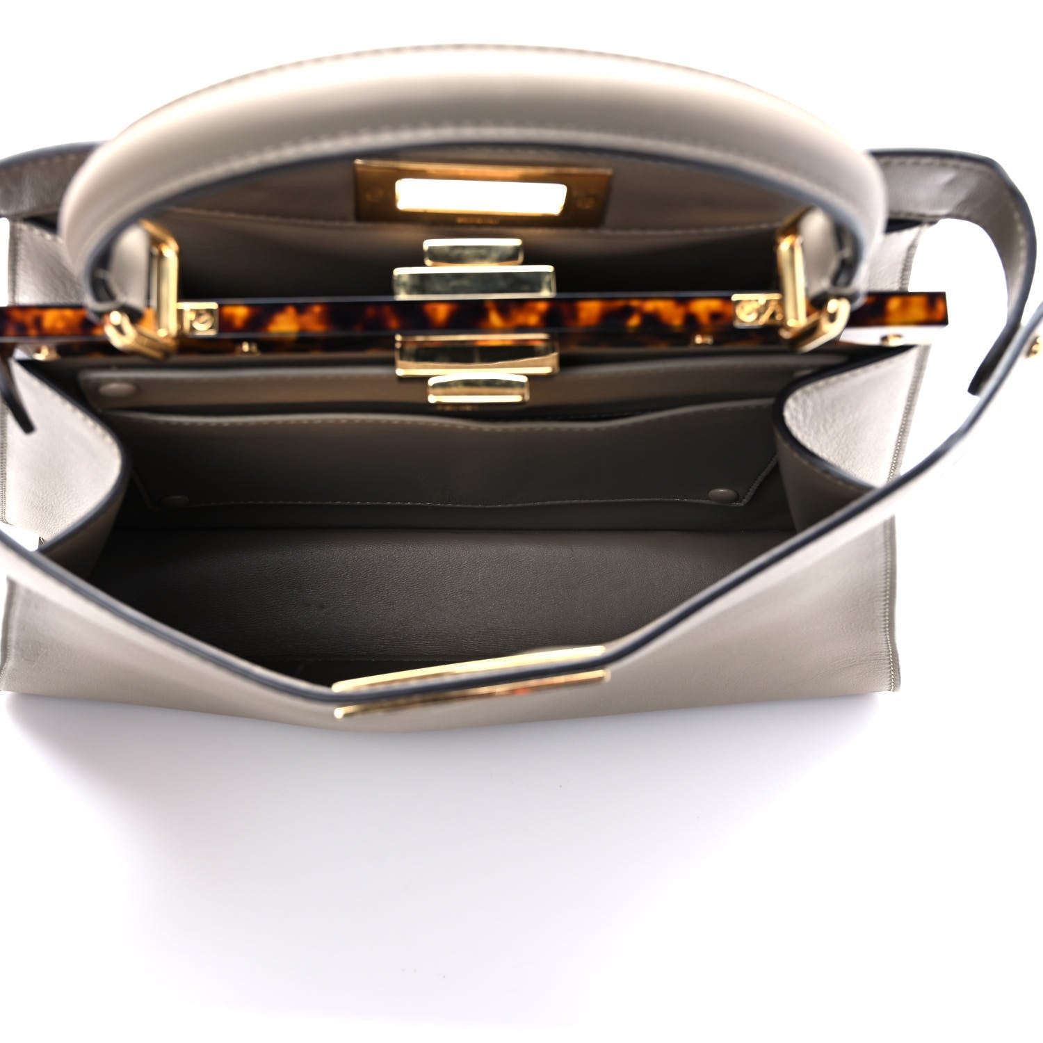 Fendi Vitello Seta Shiny Nappa Plexiglass Medium Peekaboo I SEE U Satchel Tortora 8 of 15