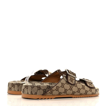Gucci GG Monogram Lavaredo Eco Fabric Mens Slide Sandals With Straps 12 Beige Ebony Light Brown 4 of 10