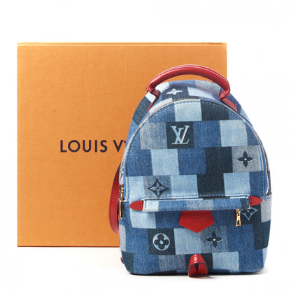 Louis Vuitton Denim Damier Monogram Patchwork Palm Springs Backpack Mini Blue Rouge 9 of 9