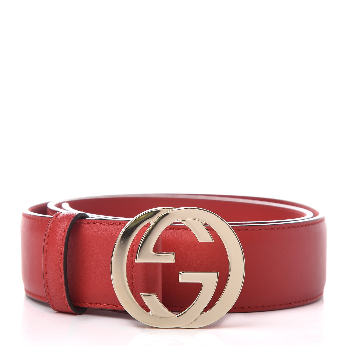Moon Calfskin Interlocking G 37mm Belt 85 34 Vibrant Red