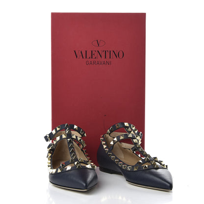 Valentino Garavani Pebbled Calfskin Rockstud Cage Ballerina Flats 35 Marine 10 of 10