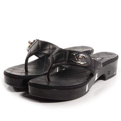Chanel Lambskin Quilted CC Turnlock Sandals 36.5 Black 3 of 8