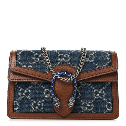 Gucci New Denim GG Monogram Dollar Calfskin Enamel Super Mini Dionysus Shoulder Bag Blue Tea Cuir Epilog Electric Blue 1 of 9
