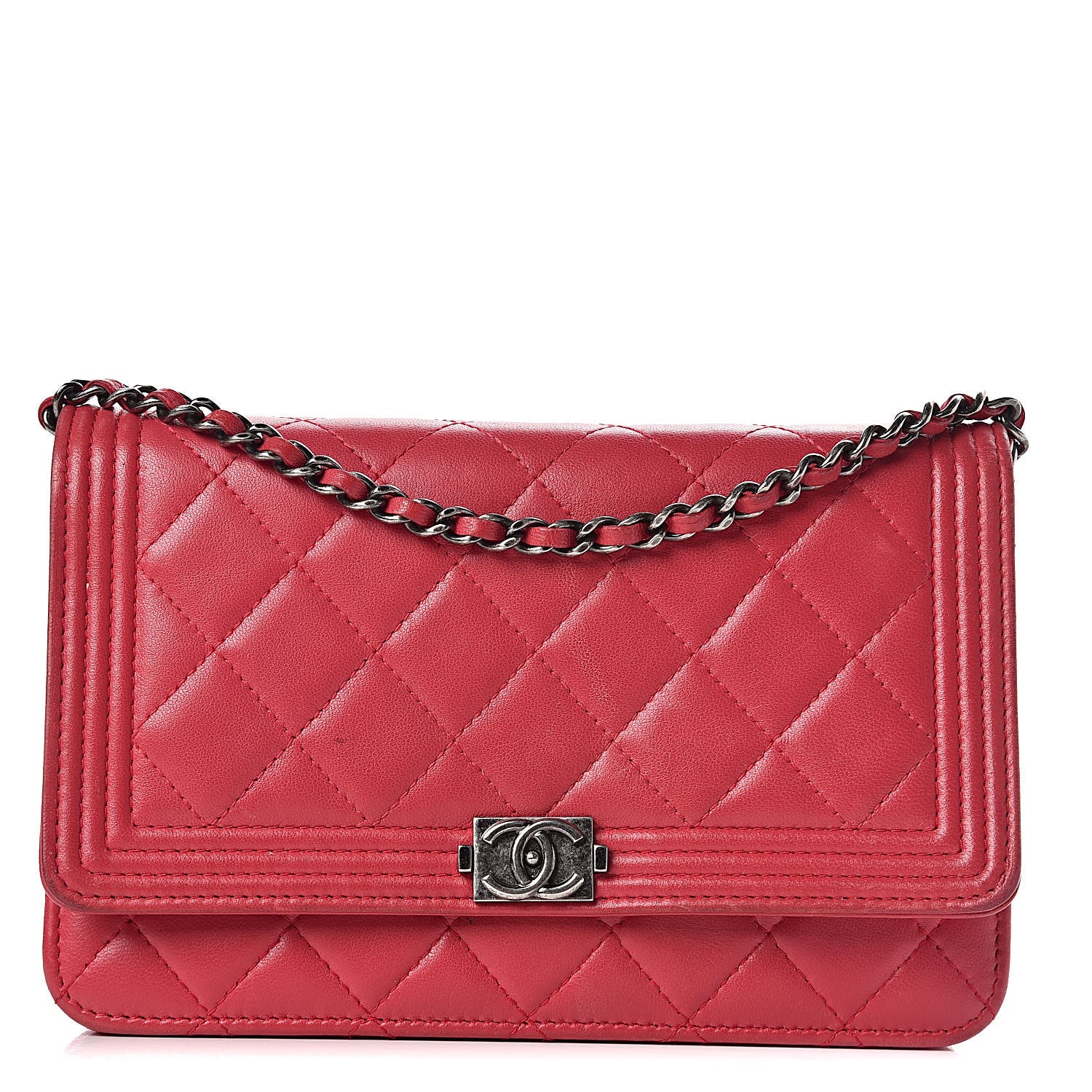 Chanel Calfskin Quilted Boy Wallet On Chain WOC Red 1 of 22