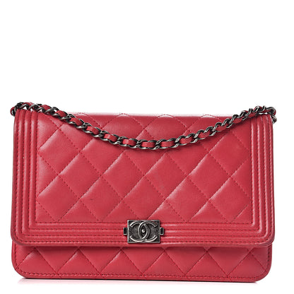 Chanel Calfskin Quilted Boy Wallet On Chain WOC Red 1 of 22