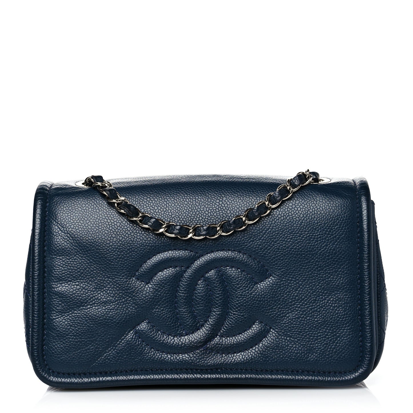 Caviar Medium Timeless CC Flap Navy Blue