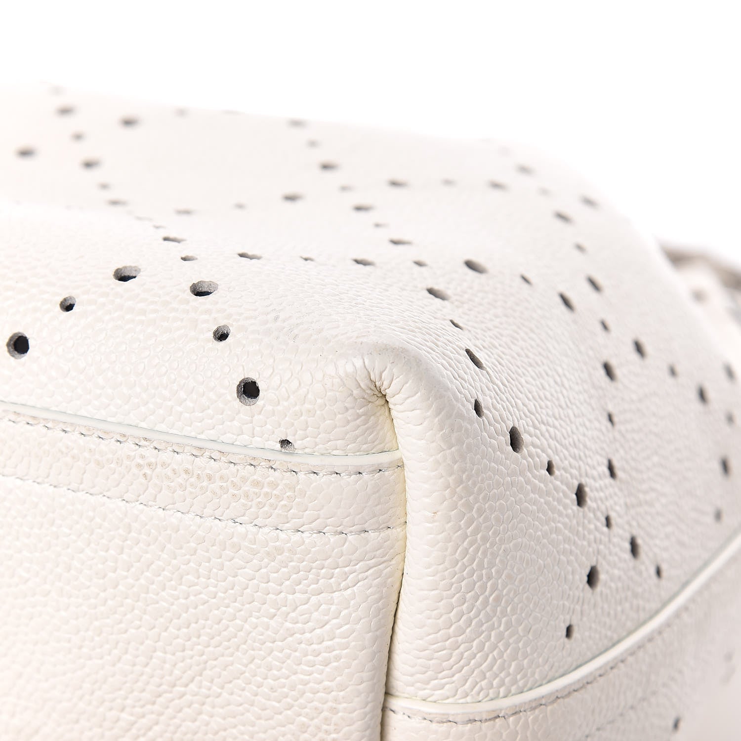 Chanel Caviar Perforated Drawstring CC Bag White 15 of 19