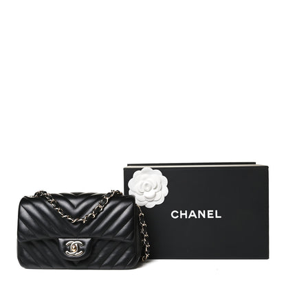 Chanel Lambskin Chevron Quilted Mini Rectangular Flap Black 10 of 14