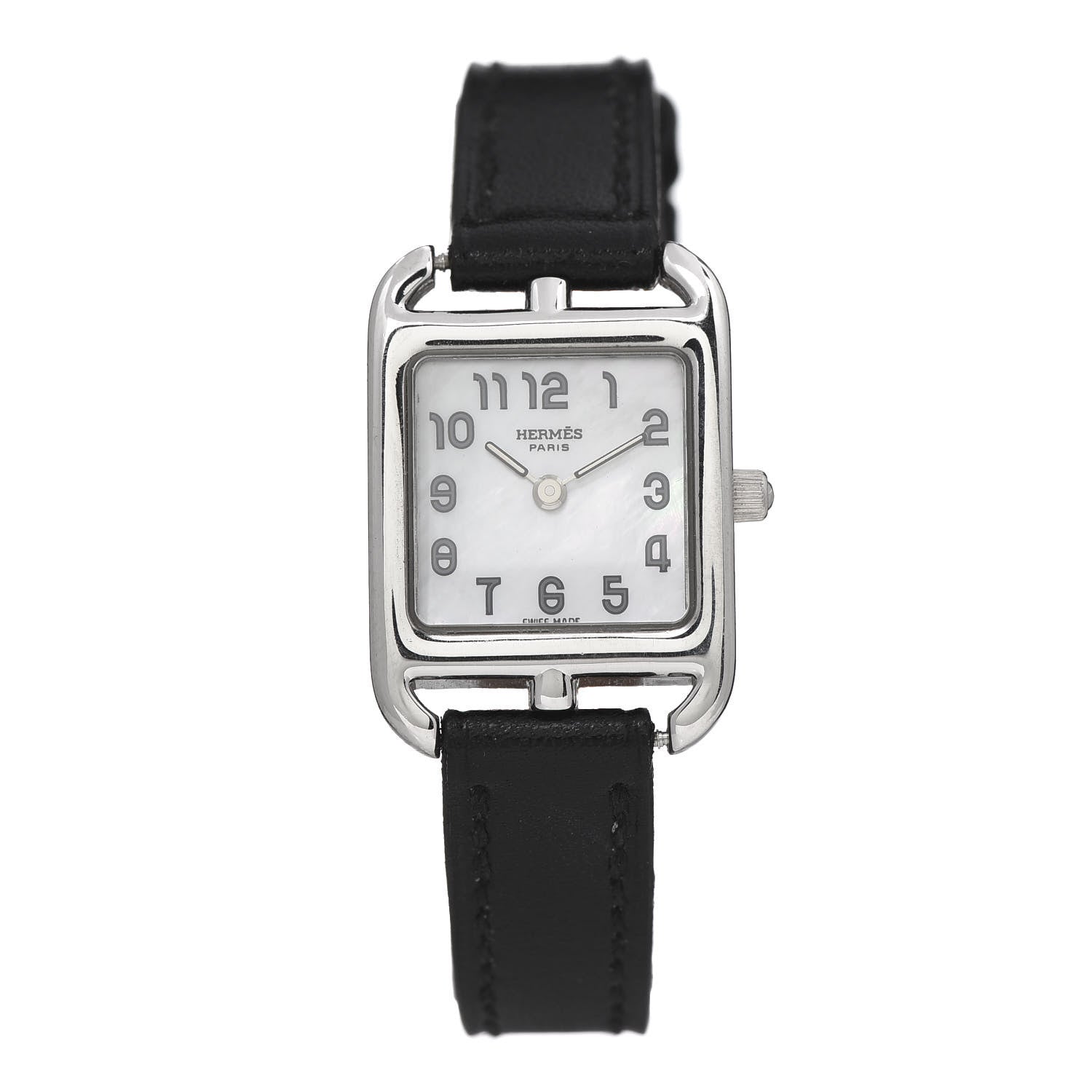 Hermes 18K White Gold Barenia Mother of Pearl 19mm Cape Cod Quartz Watch Noir 1 of 9