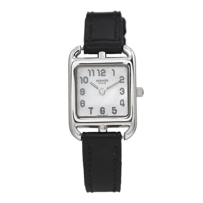 Hermes 18K White Gold Barenia Mother of Pearl 19mm Cape Cod Quartz Watch Noir 1 of 9