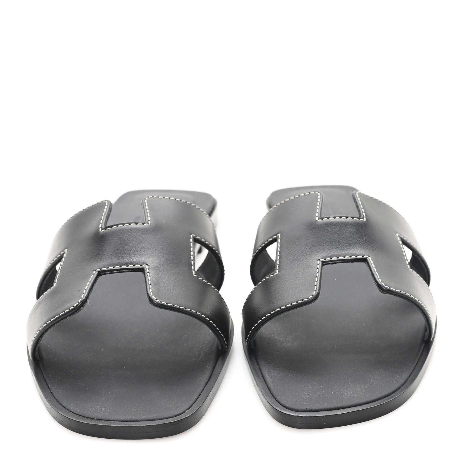 Hermes Box Calfskin Oran Sandals 37.5 Black 3 of 10