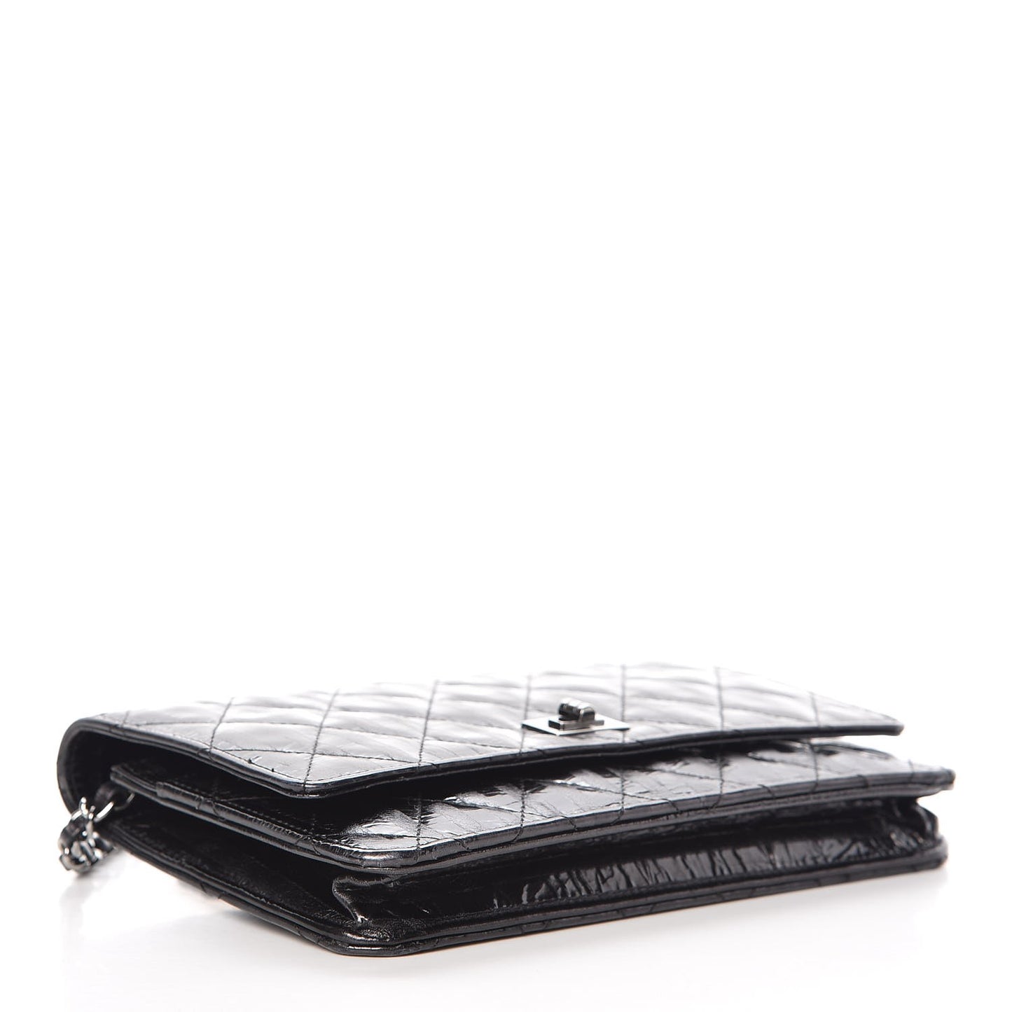 Aged Calfskin Striped Reissue Wallet On Chain WOC Black