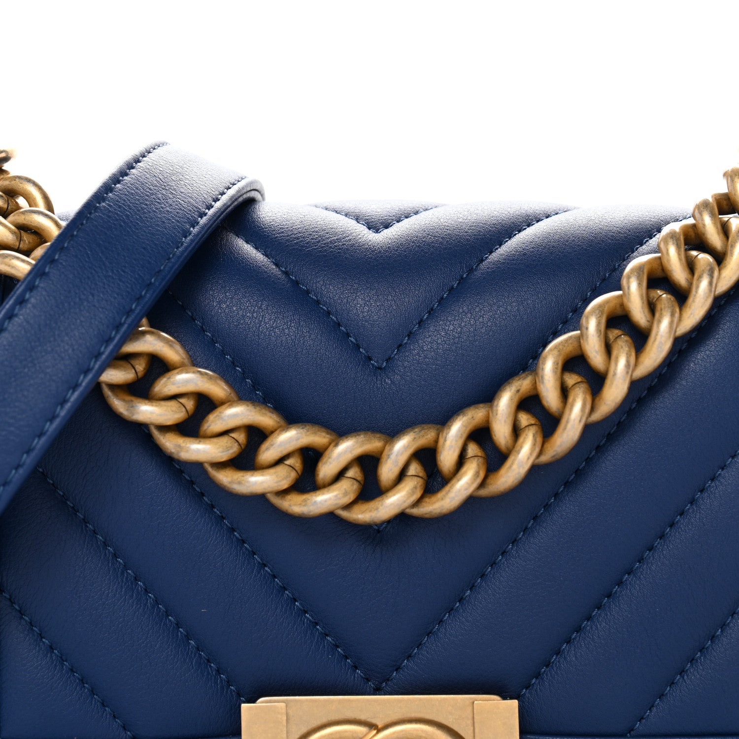 Chanel Calfskin Chevron Quilted Small Boy Flap Blue 8 of 10