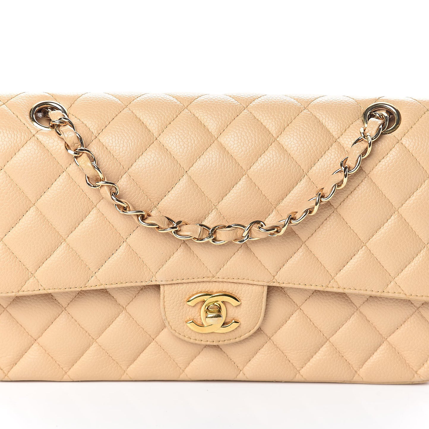 Caviar Quilted Medium Double Flap Beige Clair