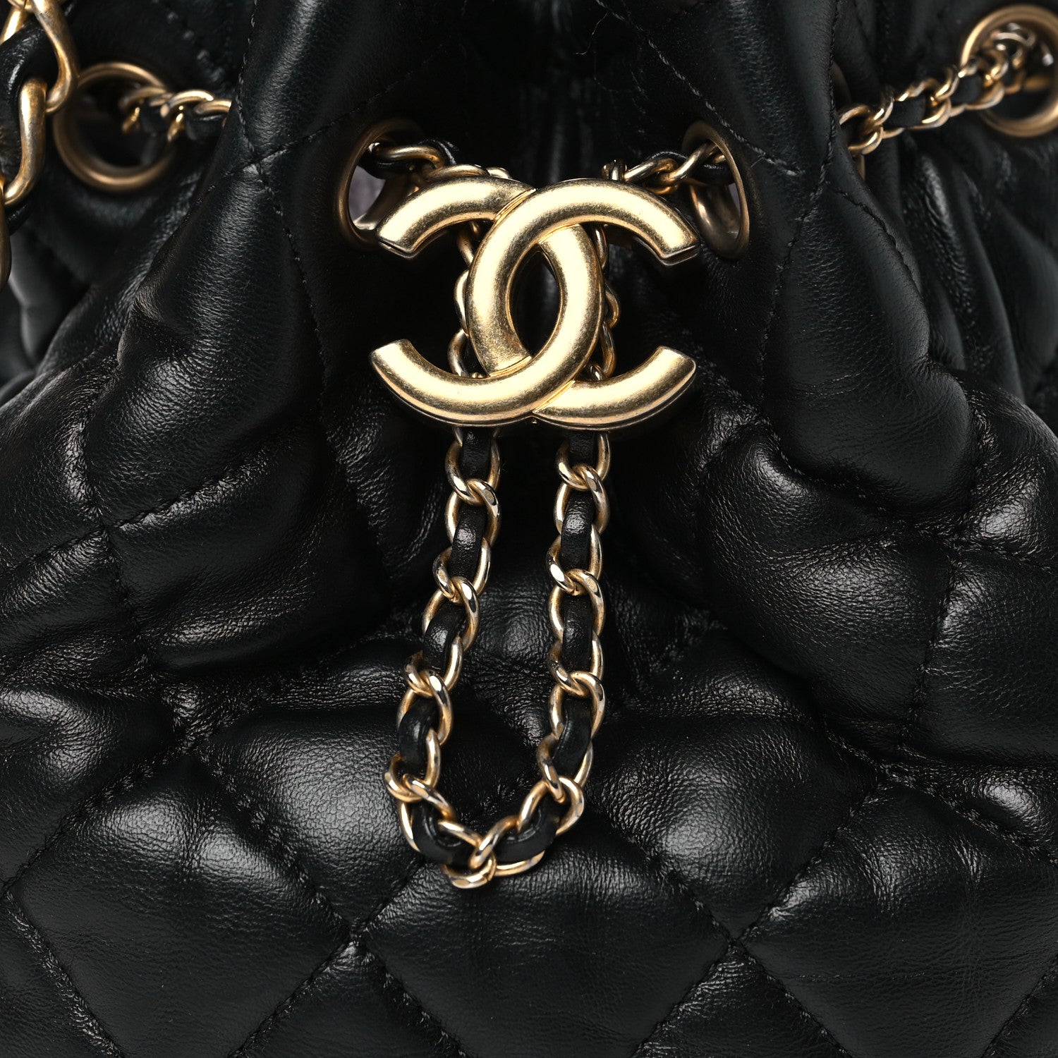 Chanel Lambskin Quilted Mini CC Drawstring Bucket Bag Black 8 of 10