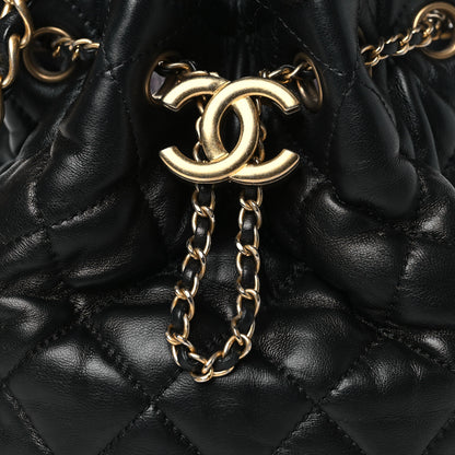 Chanel Lambskin Quilted Mini CC Drawstring Bucket Bag Black 8 of 10