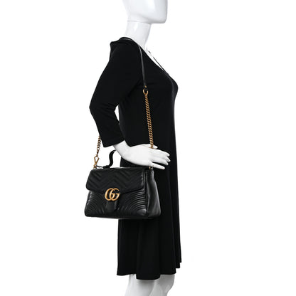 Gucci Calfskin Matelasse Small GG Marmont Top Handle Shoulder Bag Black 2 of 10