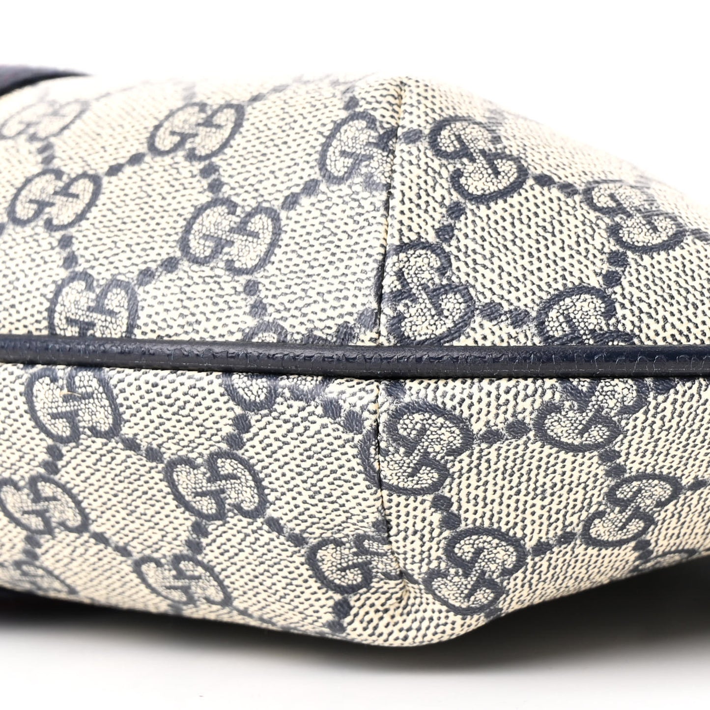 GG Supreme Monogram Textured Dollar Calfskin Web Small Ophidia Half Moon Hobo Beige Blue