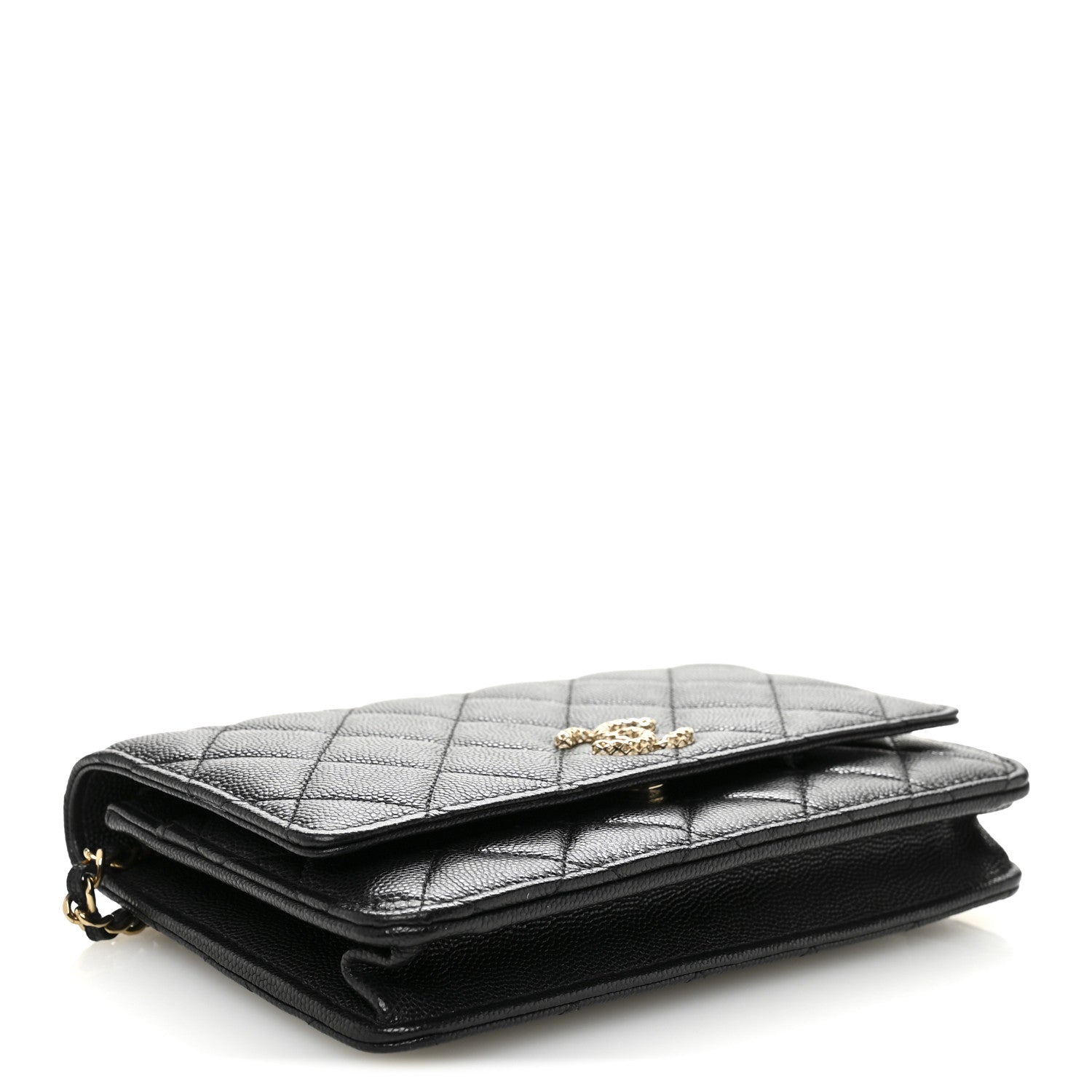 Chanel Caviar Quilted Perforated Metal CC Wallet On Chain WOC Black 4 of 13