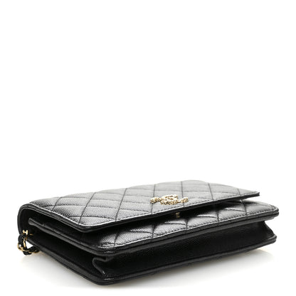 Chanel Caviar Quilted Perforated Metal CC Wallet On Chain WOC Black 4 of 13