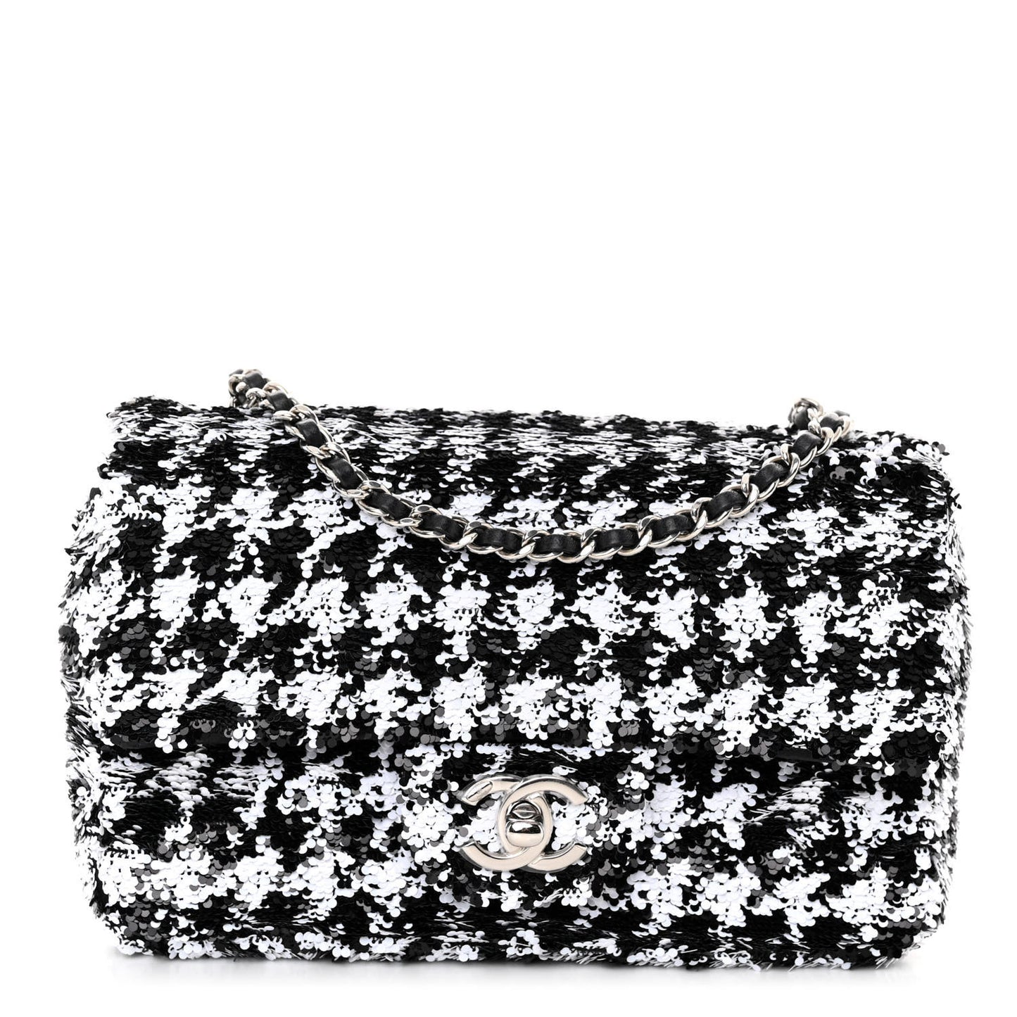 Sequin Mini Houndstooth Rectangular Flap Black White