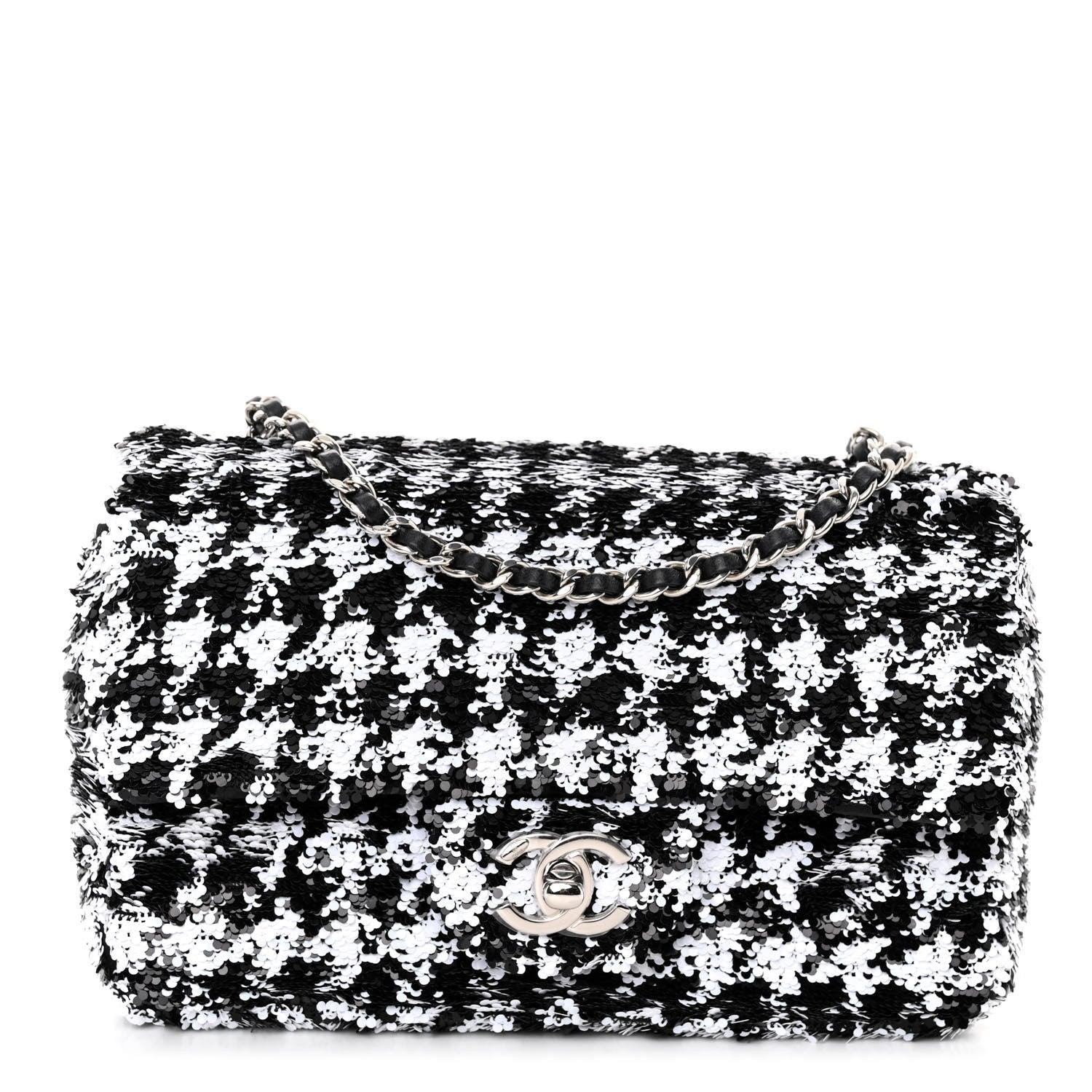 Chanel Sequin Mini Houndstooth Rectangular Flap Black White 1 of 11
