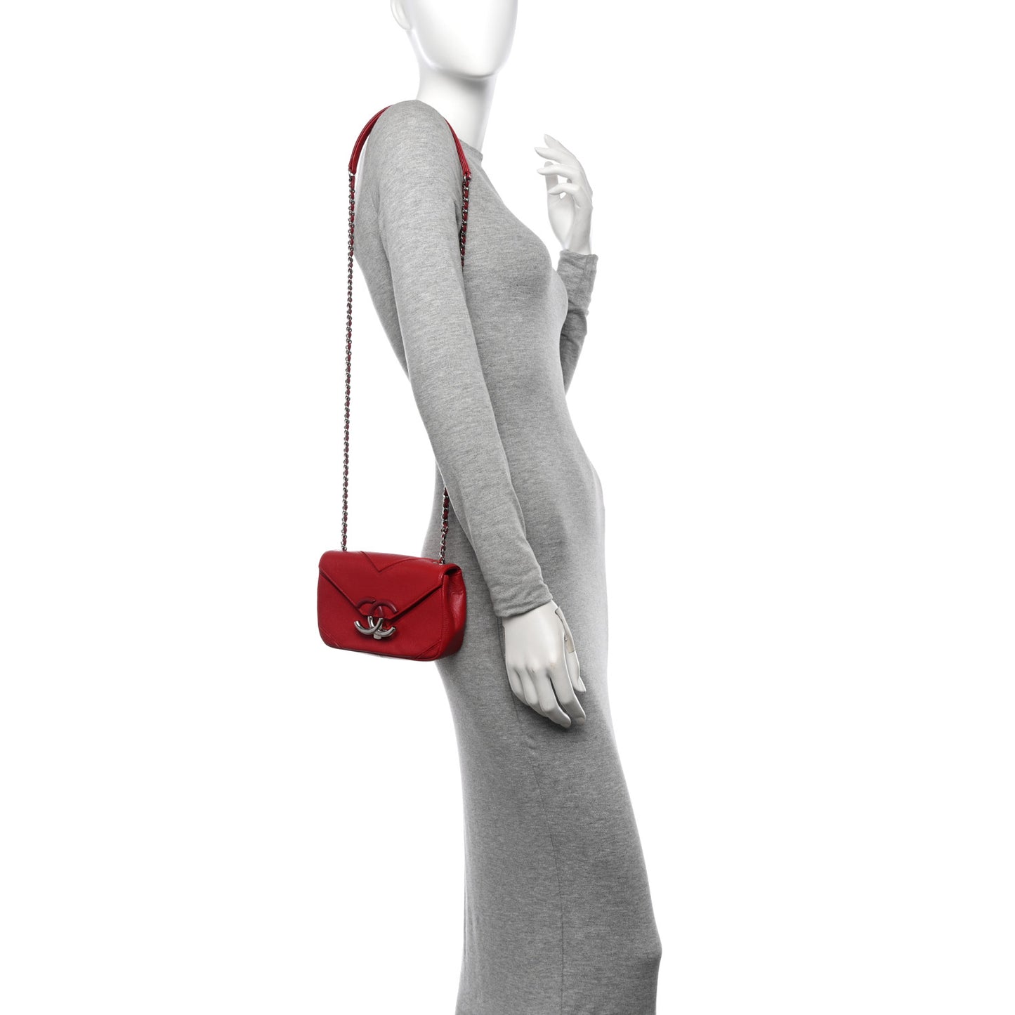 Caviar Macro Chevron Small Single Flap Red