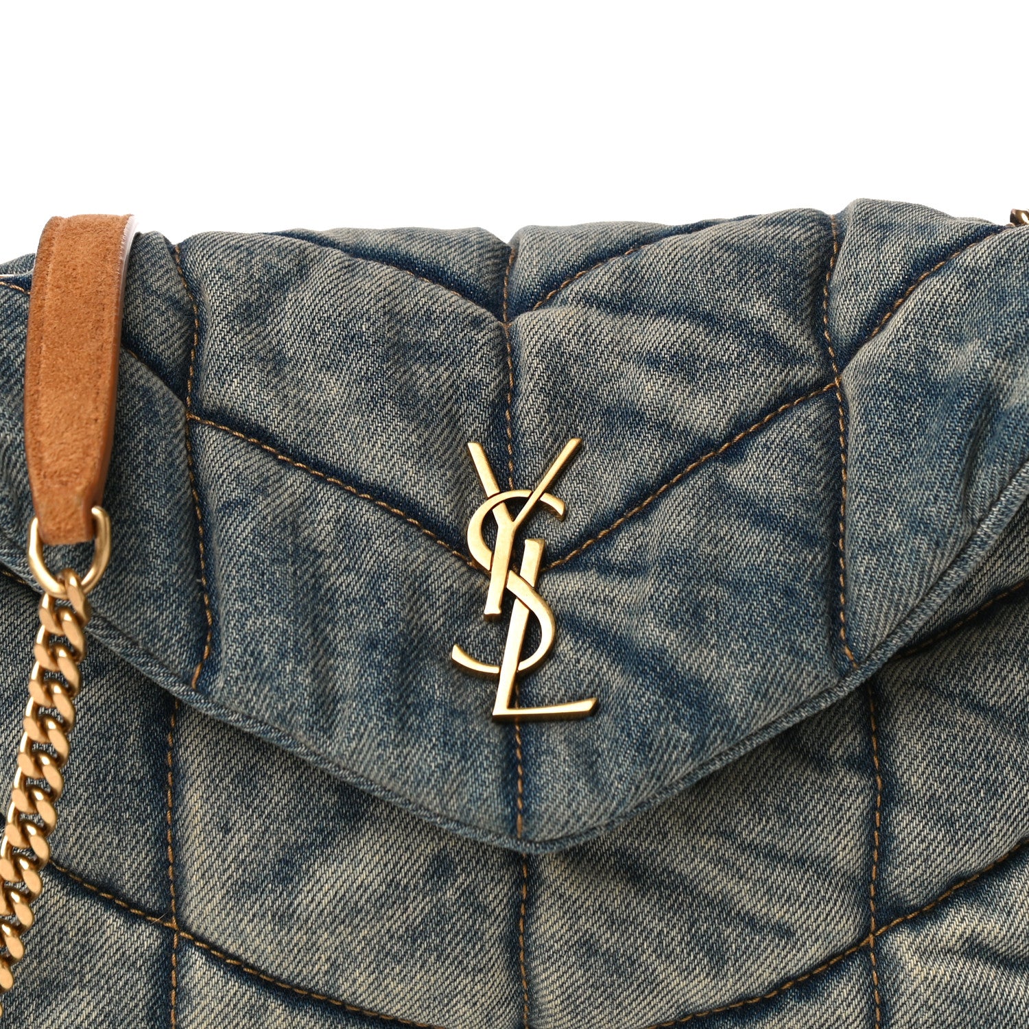 Saint Laurent Denim Quilted Toy Loulou Puffer Monogram Chain Satchel Rodeo Blue 8 of 11