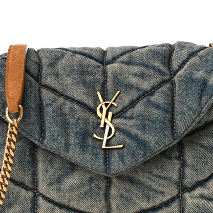 Saint Laurent Denim Quilted Toy Loulou Puffer Monogram Chain Satchel Rodeo Blue 8 of 11