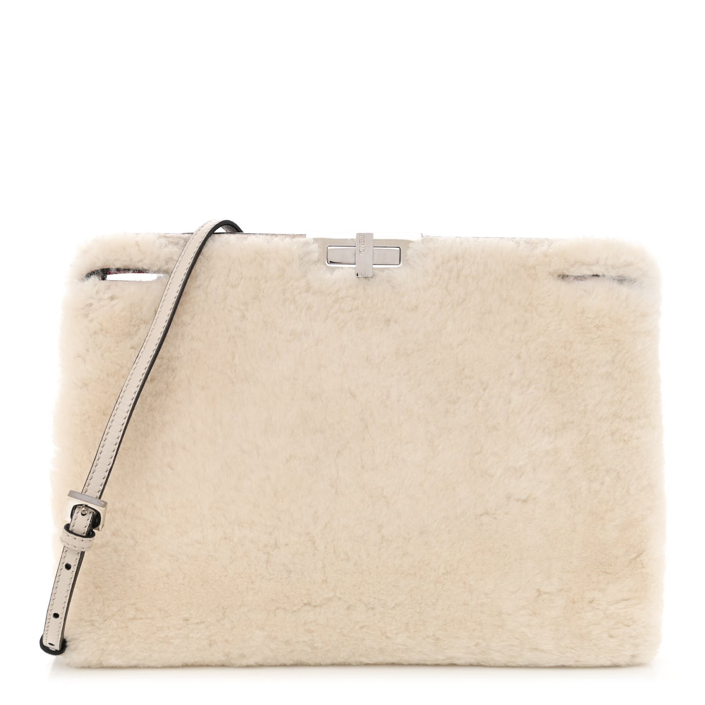 Shearling Peekaboo Iconic Clutch White Papavero