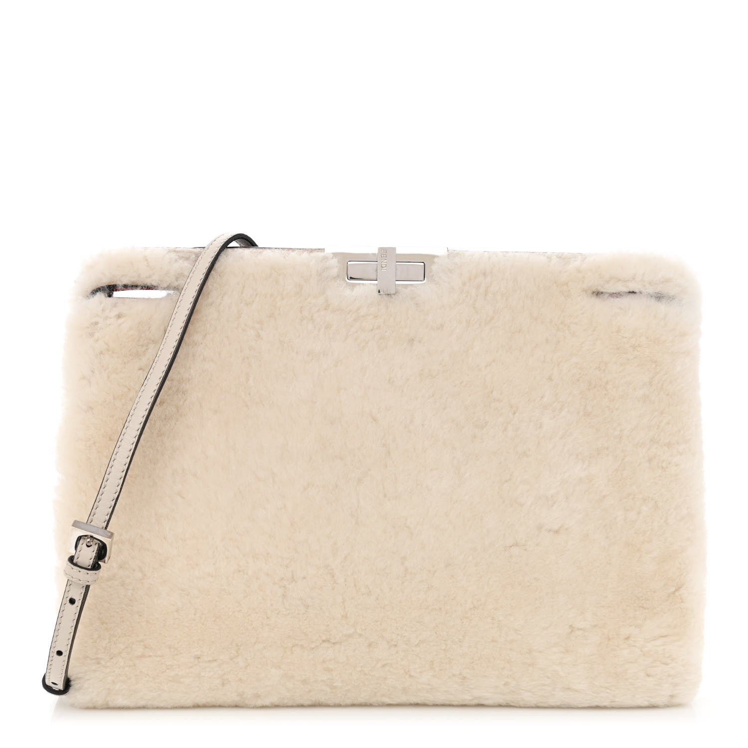 Fendi Shearling Peekaboo Iconic Clutch White Papavero 1 of 9