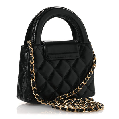 Chanel Shiny Aged Calfskin Quilted Mini Nano Kelly Shopper Black 3 of 13