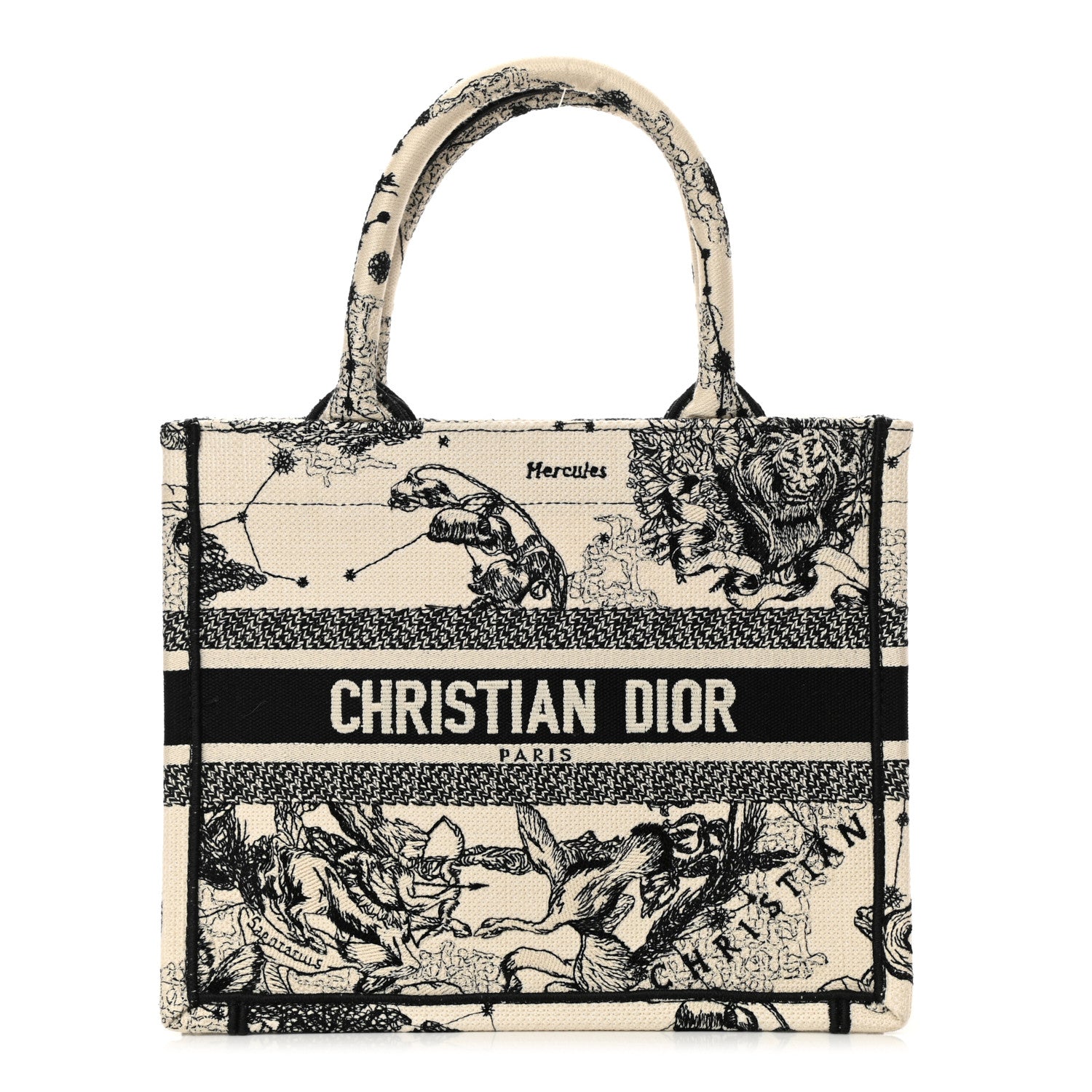 Christian Dior Canvas Embroidered Small Zodiac Toile De Jouy Book Tote Latte 1 of 9